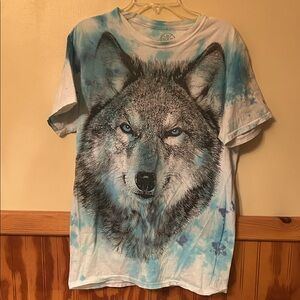 Wolf Graphic Tie-Dye Short Sleeve Tee - Blue
